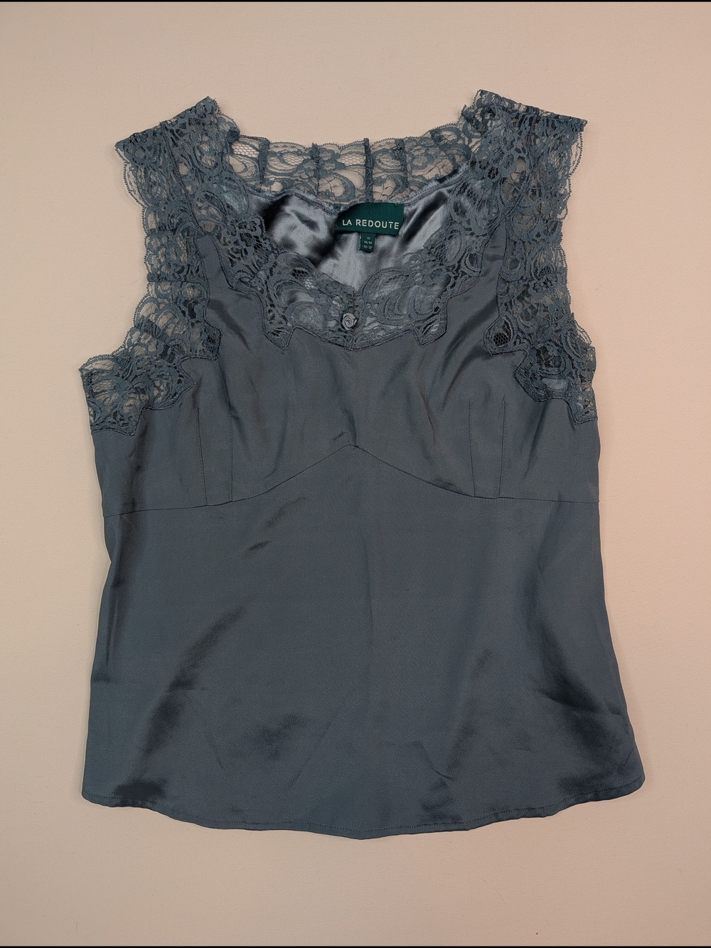 Y2k La Redoute Lace Trim Satin Shell — Slate Blue